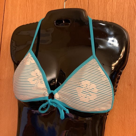 NoBo No Boundaries Aqua white floral laser cut string bikini S top M bottom VGUC - Picture 5 of 15